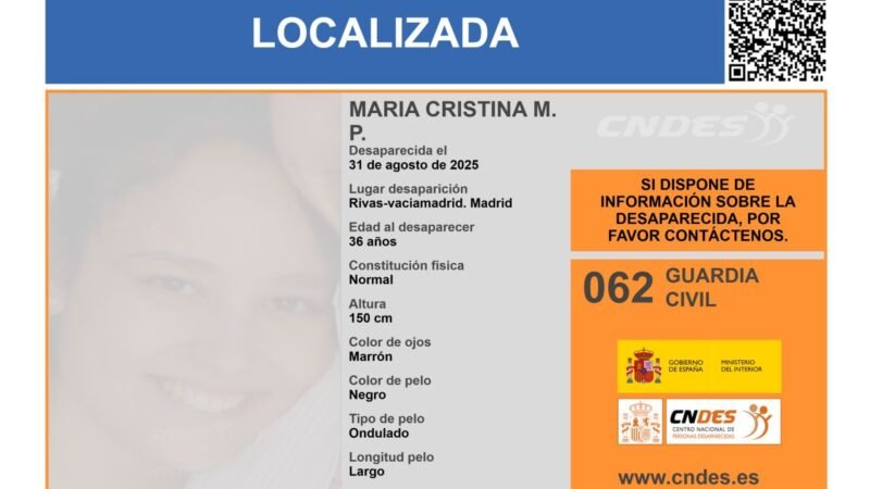 Localizada María Cristina, la mujer desaparecida en Rivas desde el 31 de agosto
