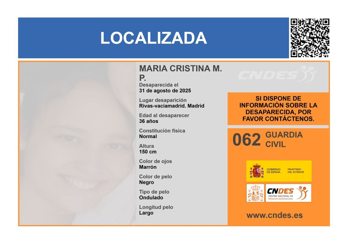 Localizada María Cristina, la mujer desaparecida en Rivas desde el 31 de agosto