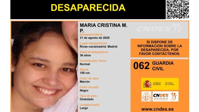 Desaparece en Rivas Vaciamadrid una mujer de 36 años, María Cristina