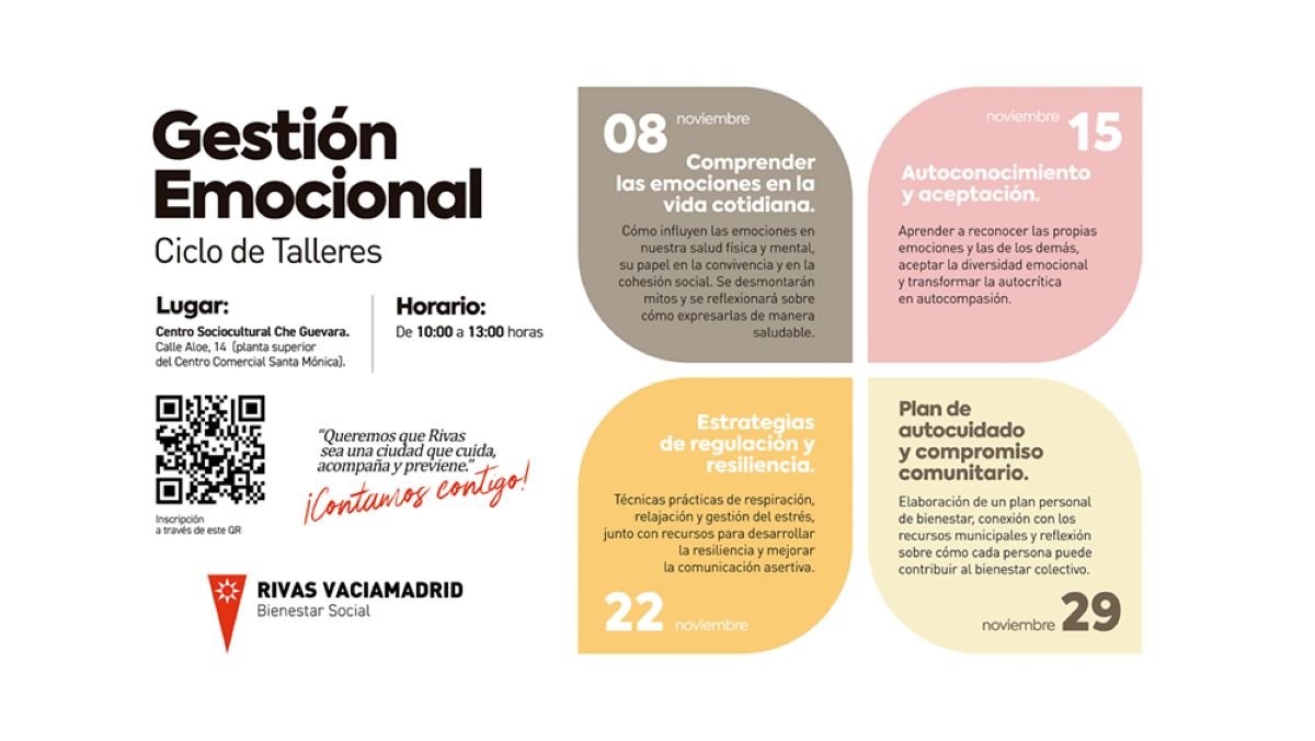 Ciclo de talleres gratuitos para mejorar el bienestar emocional en Rivas