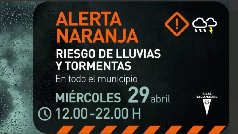Rivas activa el PLATERIVAS ante la alerta naranja por lluvias y tormentas