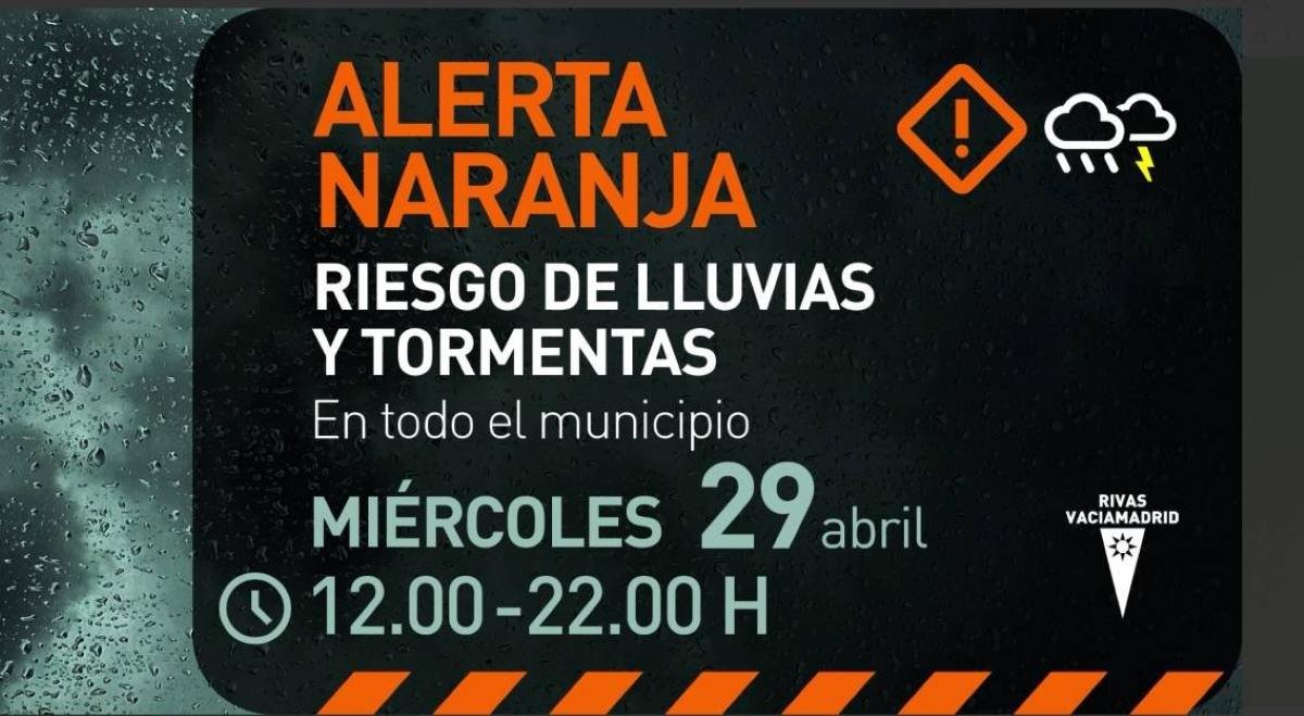 Rivas activa el PLATERIVAS ante la alerta naranja por lluvias y tormentas